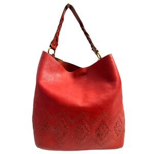 Isabella Fiore Italy Red Leather Braided Shoulder Hobo Bag Handbag Purse